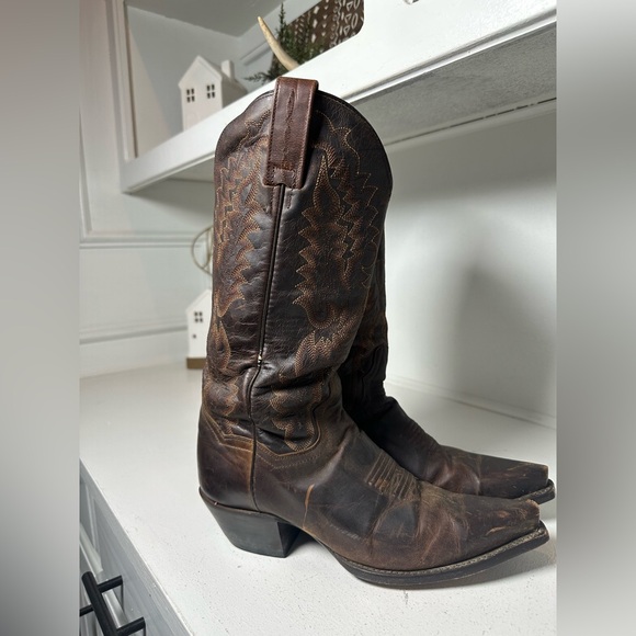 Dan Post Western Cowboy Boots Brown Leather Women’s 7.5 Classic Stitch Square - Picture 5 of 9